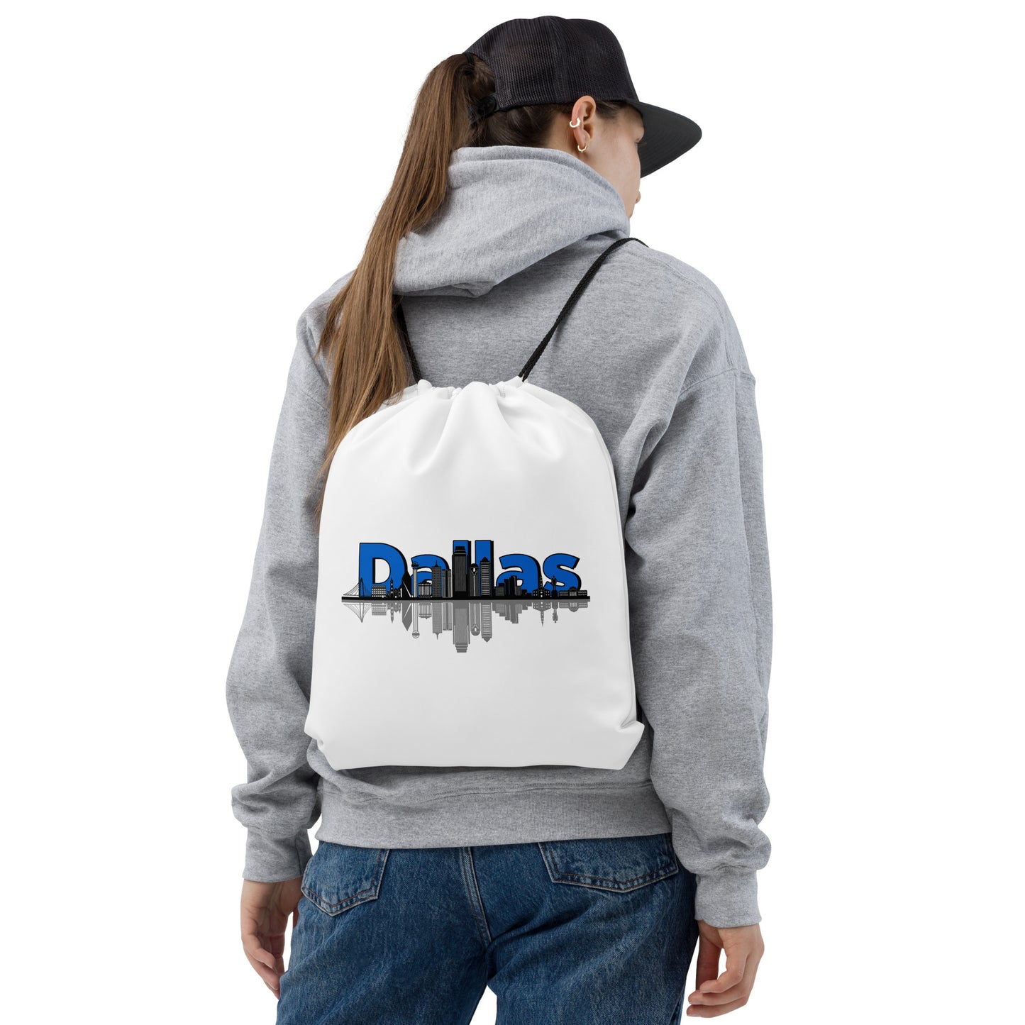 City - Dallas Skyline Drawstring Bag